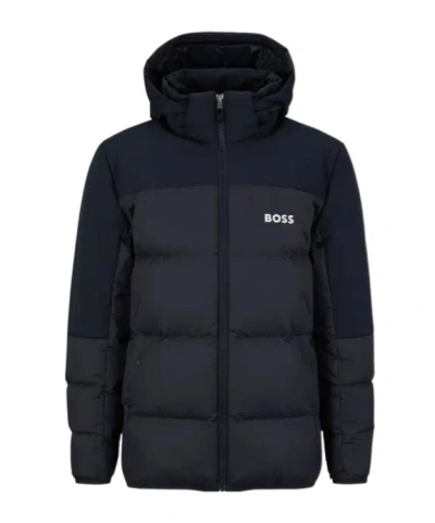 Hugo Boss Logo Hooded Down Jacket In Black