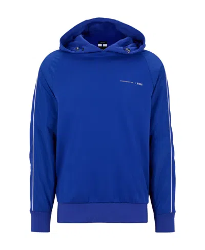 Hugo Boss Logo Hooded Sweater In Blue