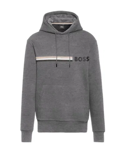 Hugo Boss Logo Hooded Sweater In Gray