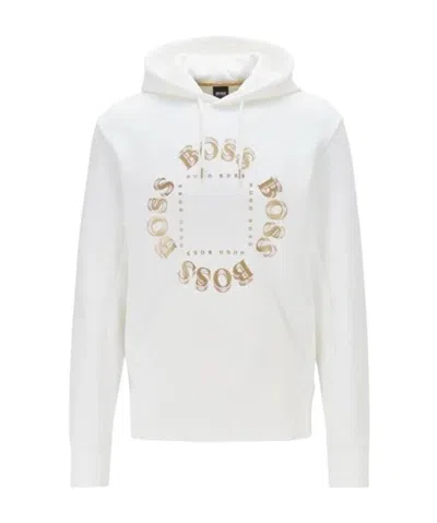 Hugo Boss Logo Hooded Sweater In White