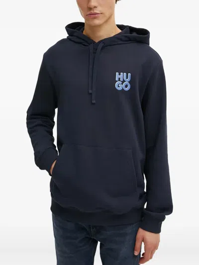 Hugo Boss Logo Hooded Sweatshirt In Blue