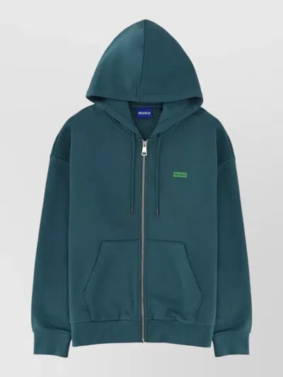 Hugo Boss Logo Hooded Sweatshirt Zip Front Pockets In Multi