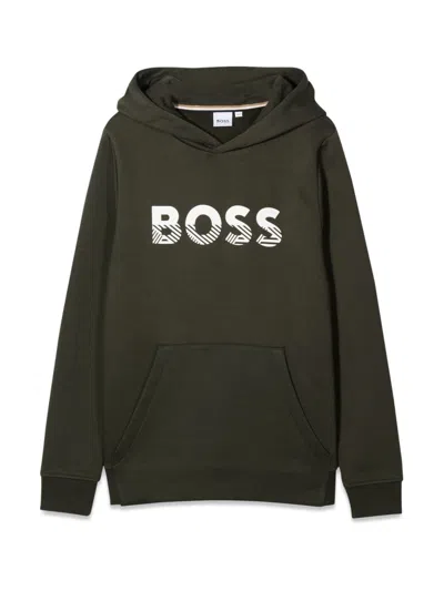 Hugo Boss Kids' Logo Hoodie In Green