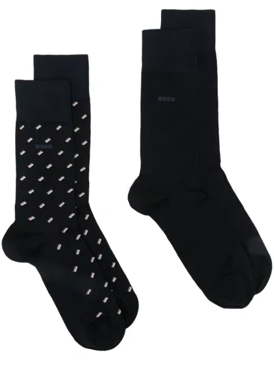 Hugo Boss Logo-intarsia Socks (set Of Two) In Blue