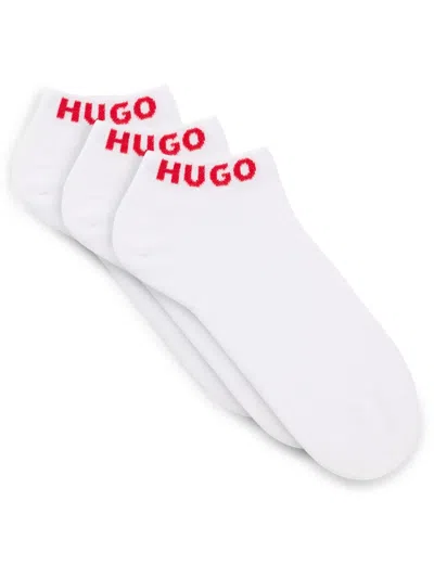 Hugo Boss Logo-jacquard Ankle Socks (pack Of Three) In White