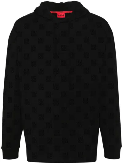 Hugo Boss Logo-jacquard Long-sleeve Hoodie In Black