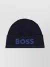 Hugo Boss Logo Knit Beanie Adjustable Cuff In Black