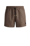 Hugo Boss Logo-label Swim Shorts With Seasonal Pattern In Brown