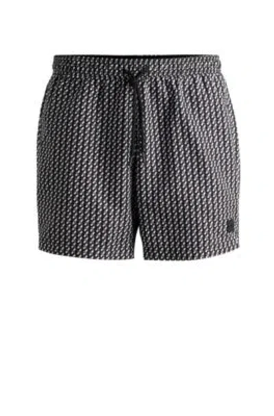 Hugo Boss Logo-label Swim Shorts With Seasonal Pattern In Black