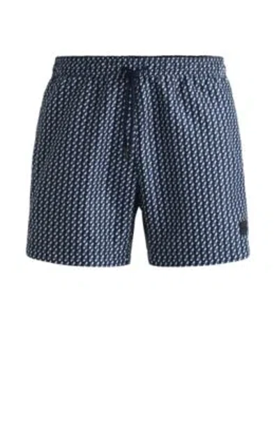 Hugo Boss Logo-label Swim Shorts With Seasonal Pattern In Dark Blue