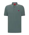 Hugo Boss Cotton-piqu Slim-fit Polo Shirt With Red Logo Label In Dark Green