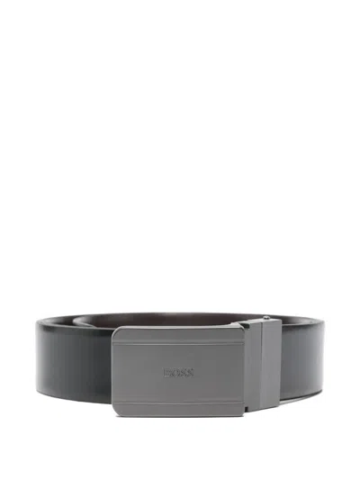 Hugo Boss Logo Leather Belt In Black
