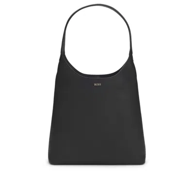 Hugo Boss Logo-lettering Hobo Bag In Leather In Black