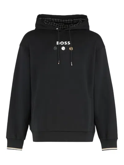 Hugo Boss Logo-lettering Hoodie In Black
