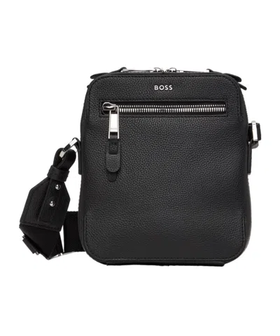 Hugo Boss Logo-lettering Leather Messenger Bag In Black