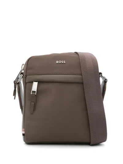 Hugo Boss Brown Canvas Bag In 361-open Green