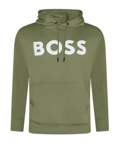 Hugo Boss Logo Logo Hooded Sweater In Green