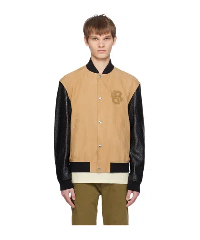 Hugo Boss Logo Long-sleeved Leather Jacket In Multicolor
