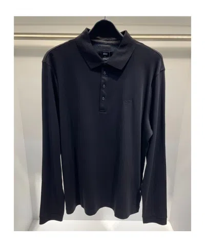 Hugo Boss Logo Long-sleeved Polo Shirt In Black