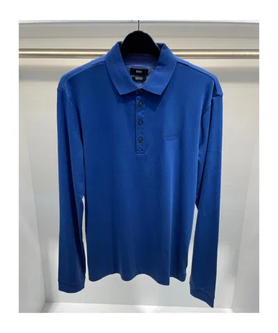 Hugo Boss Logo Long-sleeved Polo Shirt In Blue