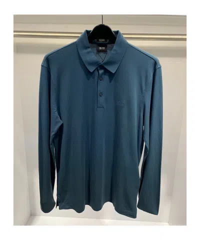 Hugo Boss Logo Long-sleeved Polo Shirt In Blue