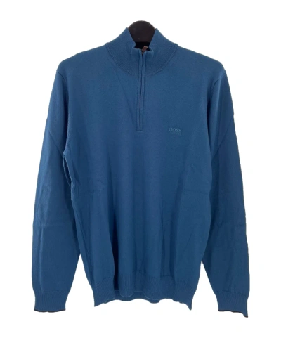Hugo Boss Logo Long-sleeved Sweater In Blue