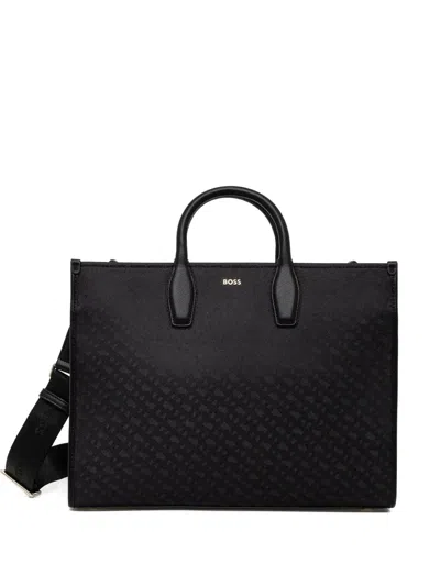 Hugo Boss Logo Monogram Tote Bag In Black