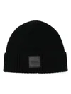 Hugo Boss Logo-patch Beanie Hat In Black