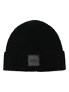 Hugo Boss Logo-patch Beanie Hat In Black