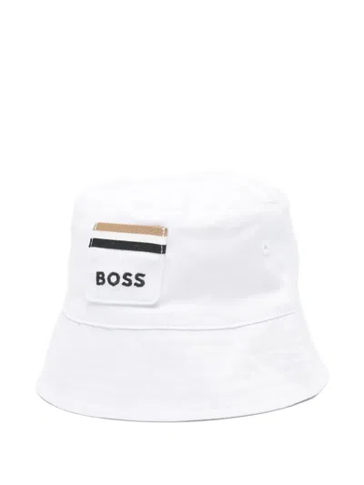 Hugo Boss Kids' Logo-patch Bucket Hat In White