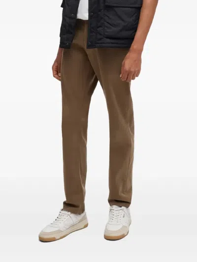 Hugo Boss Logo-patch Chino Trousers In Brown