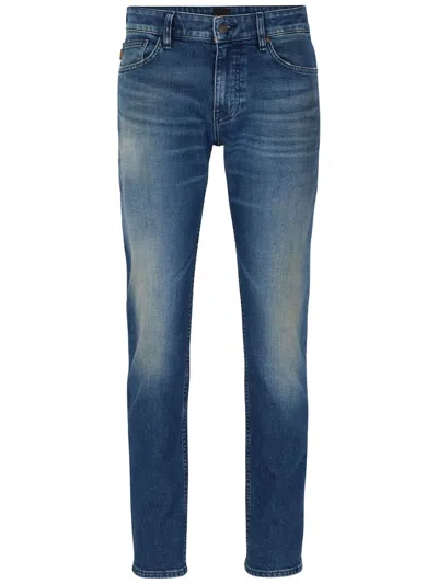 Hugo Boss Logo-patch Cotton Blend Straight-leg Jeans In Blue