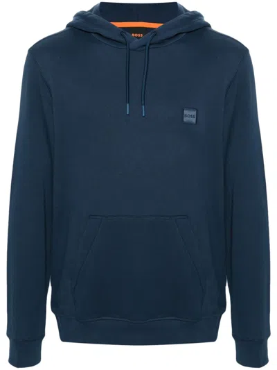 Hugo Boss Logo-patch Cotton Hoodie In Blue