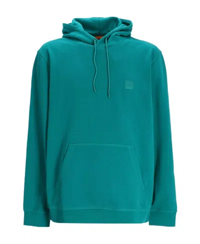 Hugo Boss Logo-patch Cotton Hoodie In Green