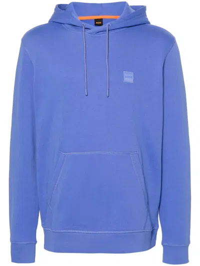 Hugo Boss Logo-patch Cotton Hoodie In Purple