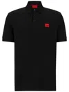 Hugo Boss Slim-fit Polo Shirt With Red Logo Label In Black