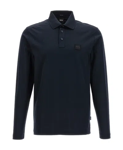 Hugo Boss Logo-patch Cotton Polo Shirt In Black
