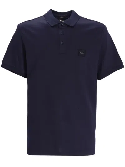 Hugo Boss Logo-patch Cotton Polo Shirt In Blue