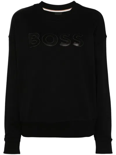 Hugo Boss Logo-patch Cotton Sweatshirt In Black