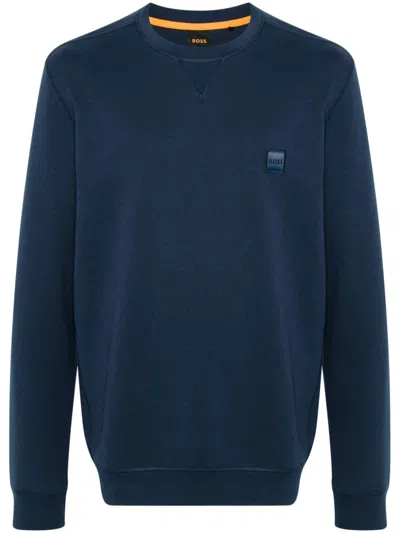 Hugo Boss Logo-patch Cotton Sweatshirt In Blue