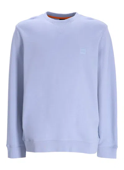Hugo Boss Logo-patch Cotton Sweatshirt In Blue