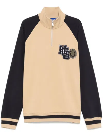 Hugo Boss Logo-patch Cotton Sweatshirt In Neutrals