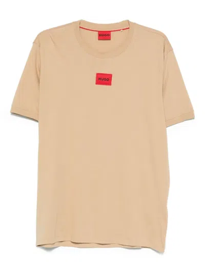 Hugo Boss Logo-patch Cotton T-shirt In Brown