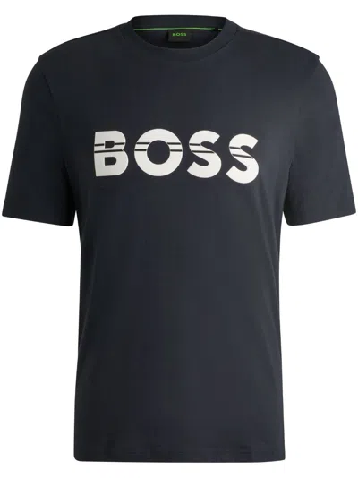 Hugo Boss Cotton-jersey Regular-fit T-shirt With Logo Artwork In Black