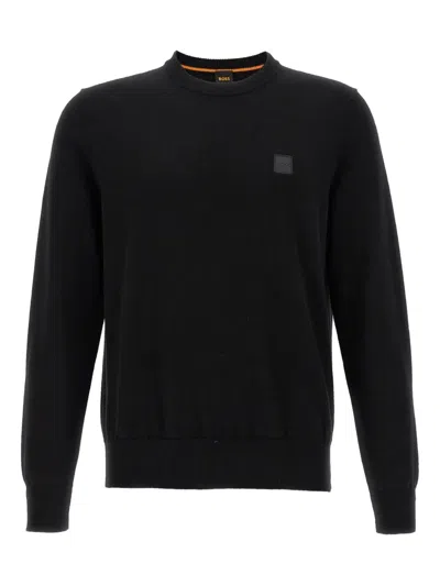Hugo Boss Logo-patch Crew-neck Sweater In Black