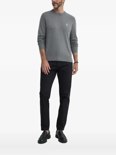Hugo Boss Logo-patch Crew-neck Sweater In Gray