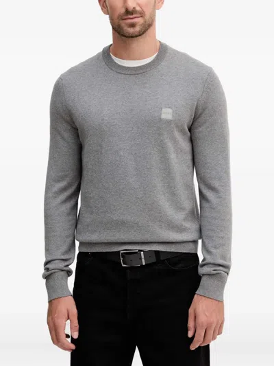Hugo Boss Logo-patch Crew-neck Sweater In Multi