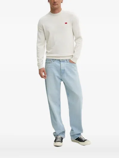 Hugo Boss Logo-patch Crew-neck Sweater In White