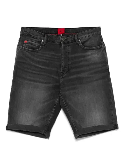 Hugo Boss Logo-patch Denim Shorts In Black