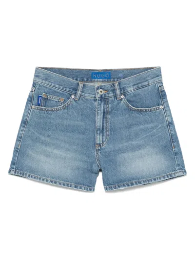Hugo Boss Logo-patch Denim Shorts In Blue